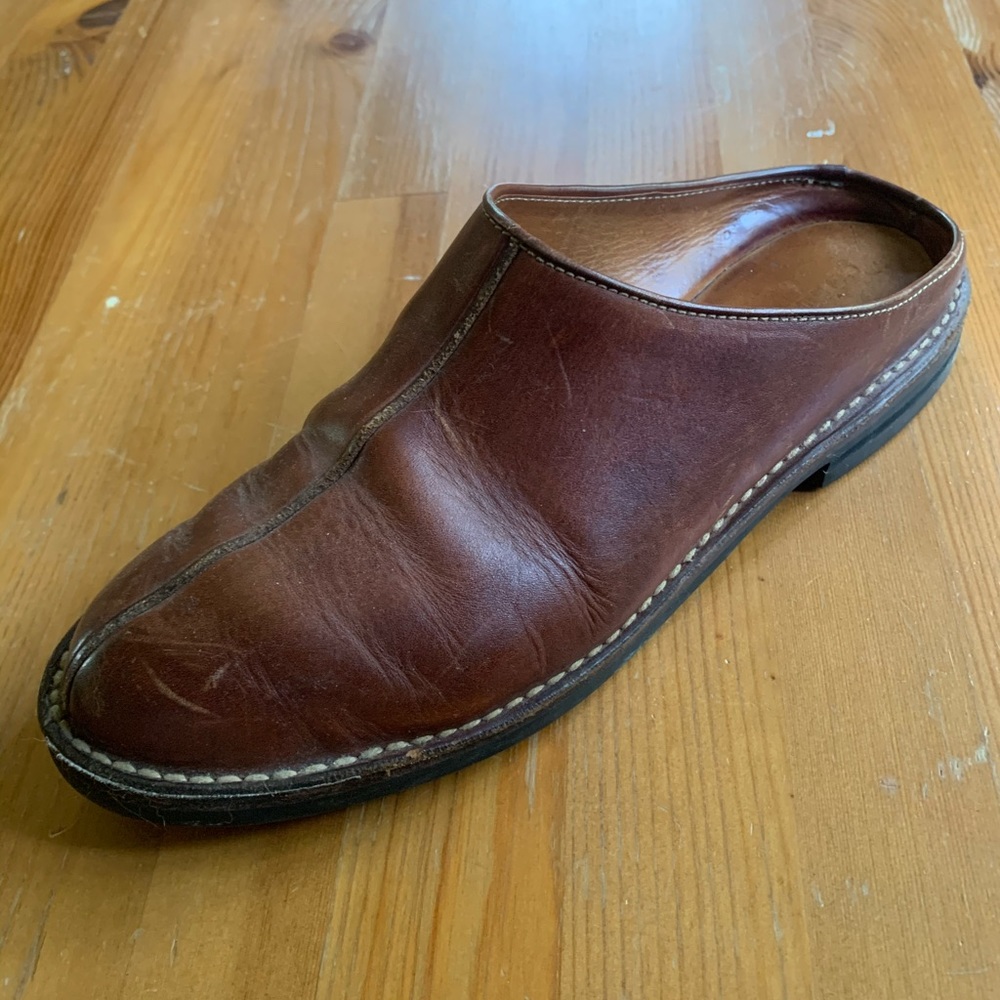 Cole Haan brown leather slides